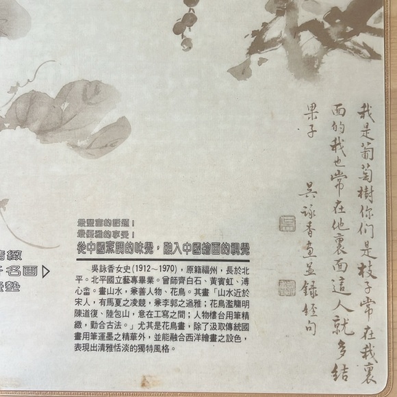 Chinese Flower Painting Kitchen Table Mats 2 Wu Yung-Shou - Picture 5 of 7